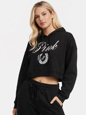 PINK Victoria’s Secret Cropped Hoodie – Black – Size Medium